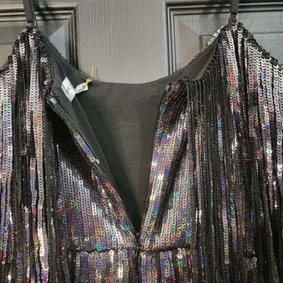 Dress the Population Roxy Tiered Fringe Sequin Dress Holiday Party - Picture 13 of 16